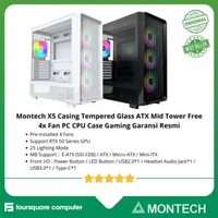 Montech X5 Casing Tempered Glass ATX Mid Tower Free 4x Fan PC CPU Case Gaming Garansi Resmi White