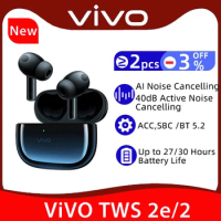 Vivo TWS 2e Earphone Wireless Bluetooth 5.2 Earbuds Dual Mic Call Noise Cancellation 12.2mm Driver AAC For Vivo X70 Pro X50