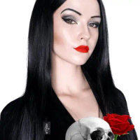 Cher 70s Wigs for Women Long Black Straight Wig Women Witch Costume Addams Morticia Cher Costume Halloween Wig