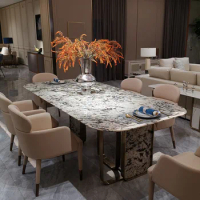 Italian villa dining table snow mountain flying fox luxury stone Italian high-grade marble dining table