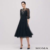 【MOMA】優雅圓點植絨半透洋裝(黑色)