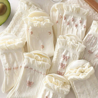 Giao hàng nhanh  Set 5 Đôi Vớ Cotton Đính Nơ Họa Tiết Hoa Nhỏ Xinh Xắn Phong Cách Harajuku Cho Nữ tt