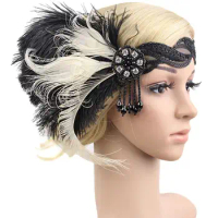 Vintage Feather Headband Bridal Gatsby Flapper Costume Dress Headpiece