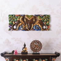 泰國工藝品 進口大象柚木雕花板 家居裝飾品墻飾 手工木雕鏤雕畫