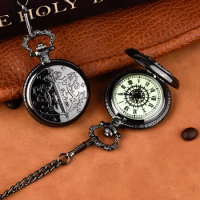 Large large chain Quartz pocket watch Black double-sided magic wand Contract Pocket watch Luminous pocket watch