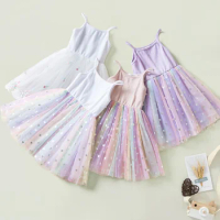 1-5 Yrs Princess Toddler Girls Tutu Dress Party Wedding Birthday Sequined Sleeveless Dresses for Kids Summer Tulle Costume