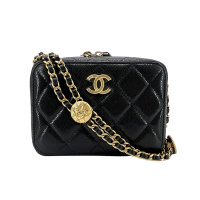 CHANEL 香奈兒 22A 牛皮金幣鏈帶斜背相機包(AP2858-黑)