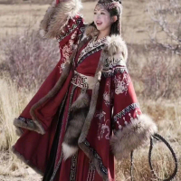 Kostum Gaya Tibet, Alon Fesyen, Pakaian Bersulam, Pakaian Sulaman, Sesuai untuk Fotografi Gaya Purba
