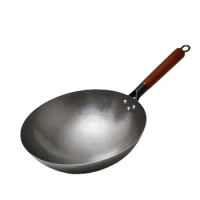 2023New Chinese Traditional Iron Wok Handmade Large Wok&amp;Wooden Handle Non-stick Wok Gas Cooker Pan Kitchen Cookware Irdownloadon
