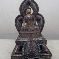 Tibet Silver handwork inlay ruby emerald Crystal RuLai Sakyamuni Buddha Statue