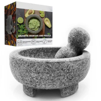 Granite Mortar And Pestle Set Guacamole Bowl 8 Inch Natural Stone Grinder for Spices Seasonings Pastes Pestos and Guacamole
