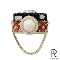 【RJNewYork】萊卡相機復古珍珠時尚胸針別針兩用款(2色可選)