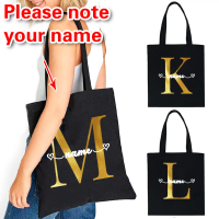 Custom Name Shoulder Bag Golden Letter Name Handbag Ladies Casual Tote Bag Reusable Large Capacity B