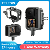 TELESIN Aluminium Alloy Frame Case For GoPro 9 10 11 12 Double Clod Shoe Protective shell For GoPro Hero 9 10 11 Accessories