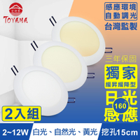TOYAMA特亞馬 2-12W超薄LED日光感應自動調光節能崁燈(3色任選)x2件
