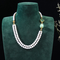 天然珍珠項鏈多層 圓形強光淡水珍珠7mm送媽媽禮物珠寶配翡翠碧玉
