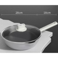 麥飯石不粘鍋無油煙平底煎鍋電磁爐專用(科技灰)28CM 