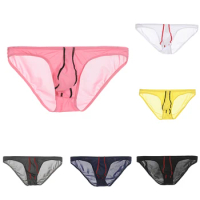 Men's Sexy Mid Rise Briefs Penis Sheath Cover Bikini Underwear Breathable See Through Bag Panties Quick Dry Boxer Briefs
