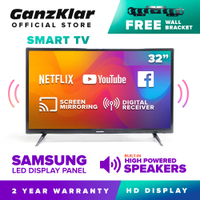 [FREE Bracket] GanzKlar 32 Inch Ultra-slim Smart HD LED TV [3237] | Netflix &amp; Youtube|androi screen-mirroring | extra-loud sound | WIFI LAN | Samsung LED panel inside | 1366x768 | flat screen tv LED tv 32 smart tv 32 tv sale flatscreen tv