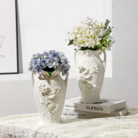 Vas Keramik Perancis Buatan Tangan Bantuan Bunga Kamar Tidur Samping Tempat Tidur Vas Bunga Binaural Ornamen Meja RuangTamuSenam