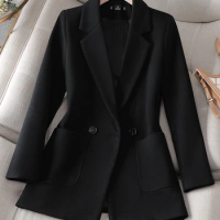Yitimuceng Woolen Blazer for Women Autumn Winter 2023 New Slim Long Sleeve Jackets Office Ladies Korean Fashion Casual Coats