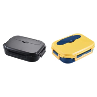 1Set Stainless Steel Lunch Box Breakfast Bento Case With Soup Cup Lunch Container Box Black