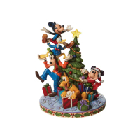 【Enesco】Disney 迪士尼 米奇家族聖誕樹塑像居家擺飾 附燈