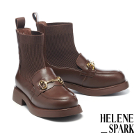 【HELENE_SPARK】復古時髦馬銜釦異材質拼接厚底短靴(咖)