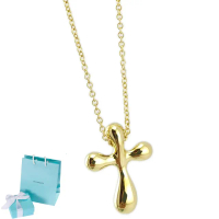 【Tiffany&Co. 蒂芙尼】18K金-十字淚滴造型墜飾女用頸鍊項鍊