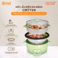 Nồi lẩu điện Comet 3.5L kèm xửng hấp - 2 tầng - lòng nồi chống dính màu xanh bơ Comet CM7739