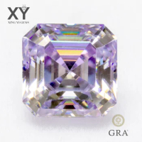 Moissaite Stone Light Puple Color Asscher Cut with GRA Report Lab Grown Gemstone Jewelry Making Materials Free Shipping