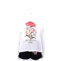 Max Mara-WEEKEND 手繪康乃馨純絲拼接棉質白色短袖TEE T恤