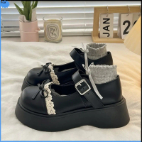 hua (Form To Chân Gầy Đặt Lùi 1sz) Giày Búp Bê Lolita Nữ Đế Cao 4-5cm REN Trắng Da Mềm Cao Cấp