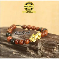ARRAZAQ BRACELET Gelang Serut Pria Wanita Keren Kayu Kokka Kaokah ASLI sekat Pixiu Naga Lapis Emas 2