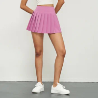 Solid Color Soft Fitness Tennis Skort With Pocket Women Sweatwicking Sport Short Skirt Comprehensive Training Fitness Jogging