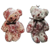 Injured Animal Bear for Doll Keychain Punk Bloody Plush Bear Pendant Keyring Cool Jewelry for Handbag Ornam D5QB