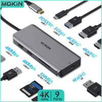 MOKiN 9-in-1 Docking Station: 2HDMI DP USB3.0 10Gbps USB2.0 SD/TF PD 100W for MacBook Air/Pro, iPad M1/M2, Laptop PC 4K 60HZ