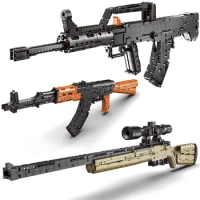 MOC Military AK47 Assault Rifle Model Building Blocks Creative Expert Ideas M24 Sniper Rifle Bricks Toys For Kid Christmas Gift