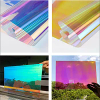 SUNICE 1.37x20M Window Film Dichroic Rainbow Colorful Window Sticker Home Mall Party Festival Decoration Privacy Mirror Effect