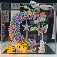 全城熱賣 - 亞克力透明花盒七夕情人節鮮花禮盒空盒子包裝盒花店禮盒用品亞克力提手【鏡面底】 不含材料包