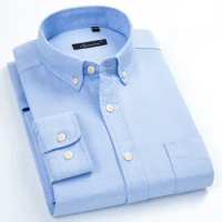 Plus Larger Size 5XL 6XL 7XL 8XL Spring Men's Shirt Pure Cotton Oxford Button Down Dress Shirt Casual Solid Striped White Blue