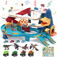 CUTE STONE 兒童交通世界恐龍公園電動軌道極速彎道組41件套裝玩具(附小汽車)