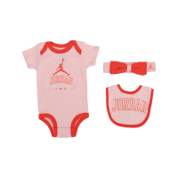 Nike 包屁衣 Jordan 粉紅 橘紅 喬丹 頭帶 蝴蝶結 圍兜 短袖 0-1歲 新生兒 嬰兒 童裝 JD2213027NB-001