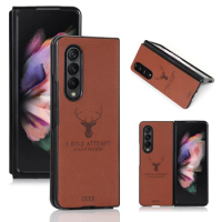 Z Fold 3 Funda Case for Samsung Galaxy Z Fold 3 W22 5G Vintage Deer Pattern PU Leather Coque Protection Phone Case Cover Capa