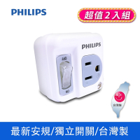 PHILIPS飛利浦 MIT防火安全塑膠1切1座壁插 兩入組 CHP3010W/96-2