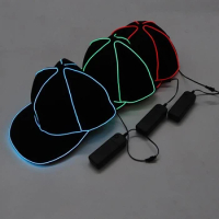 Portable EL Wire Baseball Cap Plain LED Light Hip Hop Hat Glowing In The Dark Snapback For Party Decoration SN4266