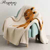 REGINA Kawaii Cat Jacquard Knitted Blanket Chic Cozy Microfiber Downy Cute Room Decor Armchair Gamer Chair Sofa Bed TV Blankets