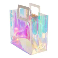 Holographic Tote Bag waterproof colorful shopping bag Clear Reusable Birthday Gift PVC Bag For Women Girl christmas gift bags