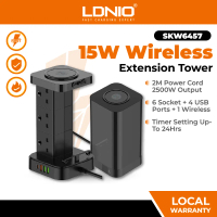 LDNIO SKW6457 15W Wireless Charger 2500W Tower Extension Power Socket with PD 30W+QC 3.0 2 Auto-ID T