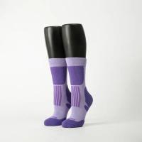 【FOOTER除臭襪】減壓顯瘦輕壓力登山襪-女款-局部厚(T201-紫)
